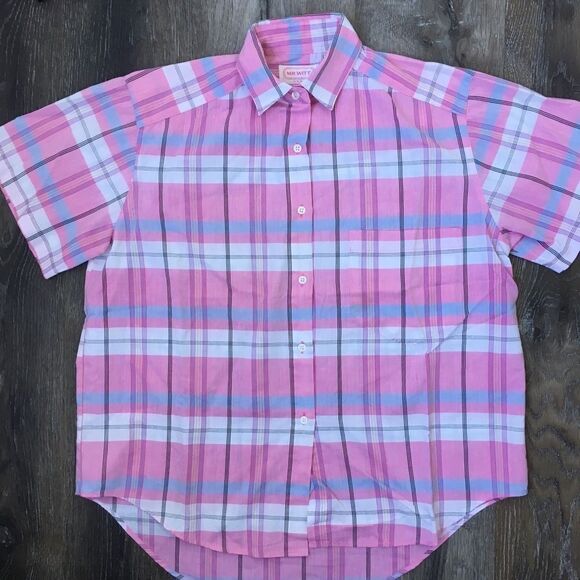 80s Style Button down pink/blue/white Small - Picture 1 of 4